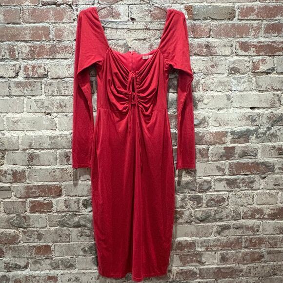 Hutch Cutout Tie Neck Sheath Midi Dress in Red Size 6 - Picture 6 of 10